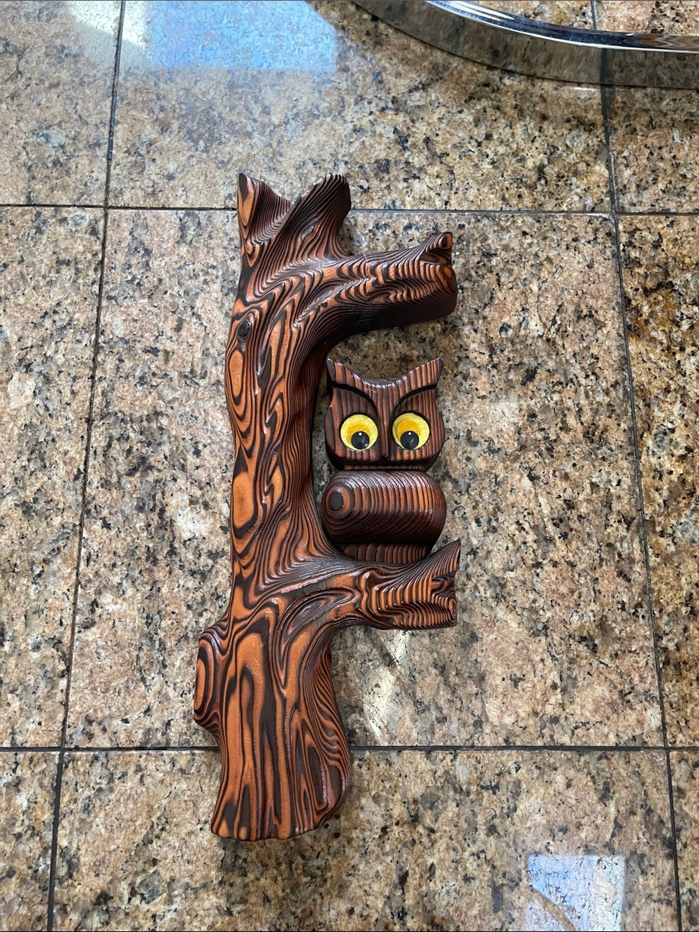 Handcrafted Brown Wooden Owl Wall Accent